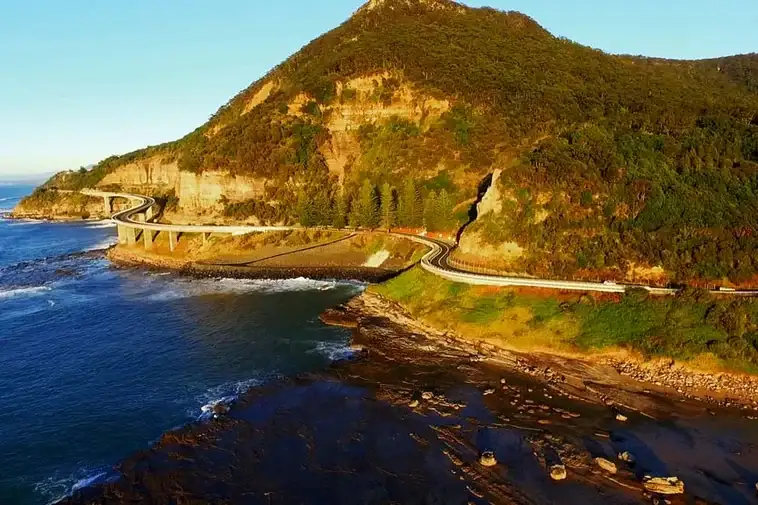Aerial photograph of Sea Cliff Bridge on the Illawarra coast